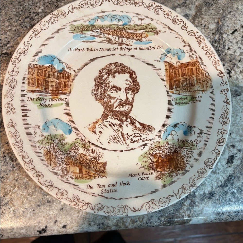 Vintage Mark Twain Commemorative Plate 1936 Hannibal Mo.